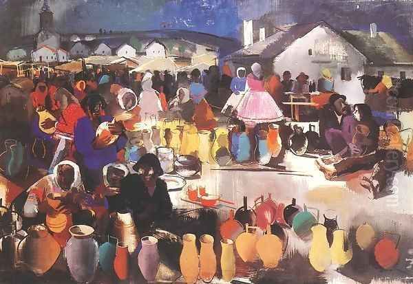 Market of Ceramics Oil Painting by Vilmos Aba-Novak