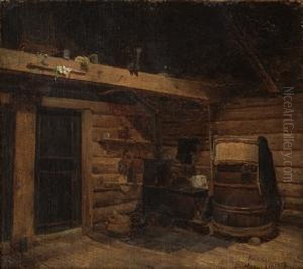 Interior From Mehl Atkvinneherad 1863 Oil Painting by Carl Frederik Sundt-Hansen