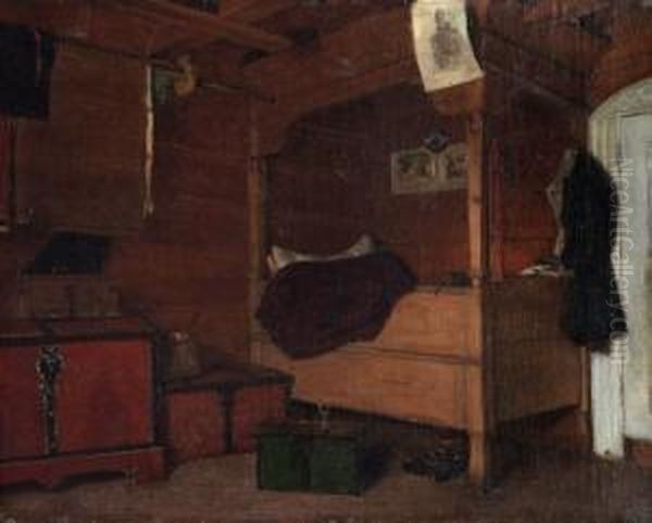 Interior Fra Opheim I Hardanger 1875 Oil Painting by Carl Frederik Sundt-Hansen