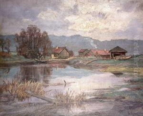 Gardsbruk Ved Innsjo Oil Painting by Thoralv Sundt-Ohlsen