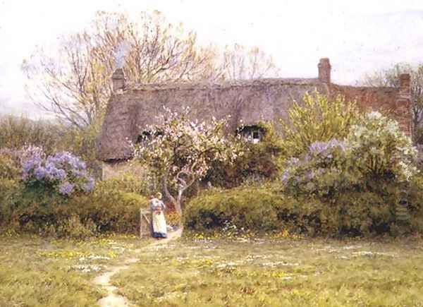 Cottage, Freshwater, Isle of Wight Oil Painting by Helen Mary Elizabeth Allingham