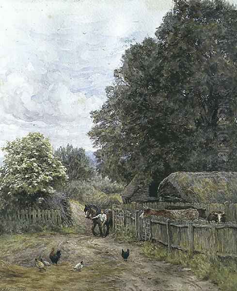 A Farmyard Oil Painting by Helen Mary Elizabeth Allingham