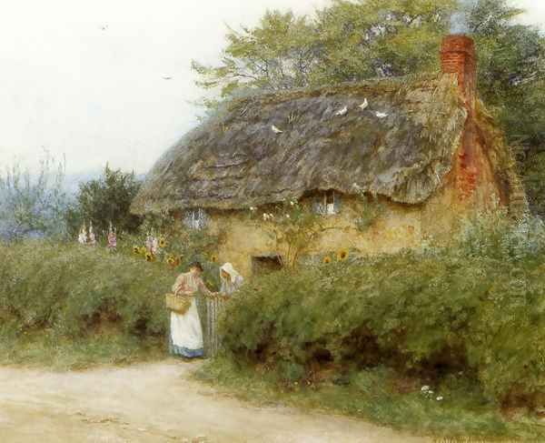 A Cottage With Sunflowers At Peaslake Oil Painting by Helen Mary Elizabeth Allingham