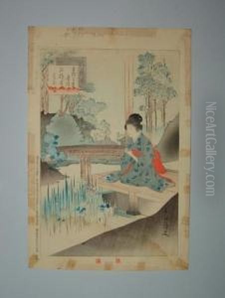 Jeune Femme Assise Sur Une Engawa Oil Painting by Suntei