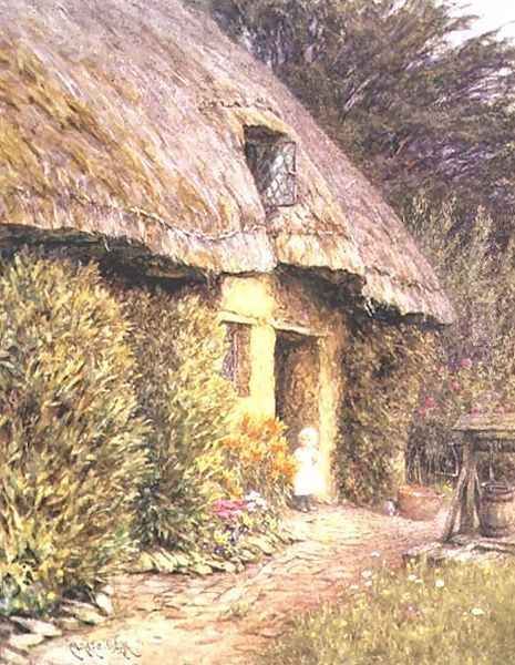 A Child at the Doorway of a Thatched Cottage Oil Painting by Helen Mary Elizabeth Allingham