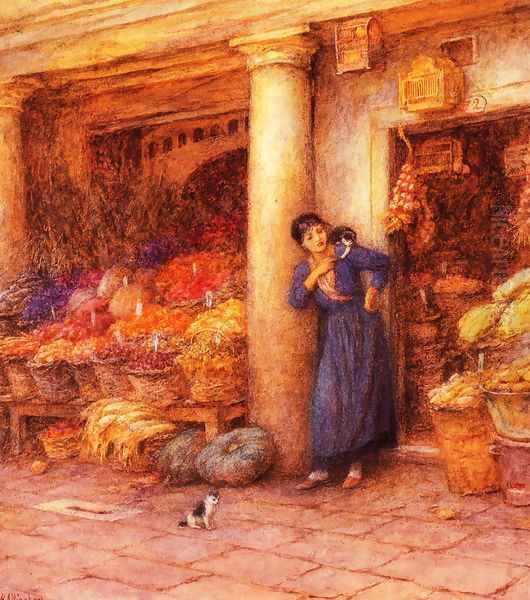 Venetian Fruit Stall Oil Painting by Helen Mary Elizabeth Allingham