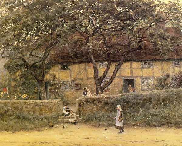 Children Outside a Cottage Oil Painting by Helen Mary Elizabeth Allingham