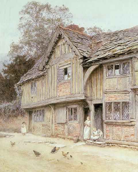 Outside a Timbered Cottage Oil Painting by Helen Mary Elizabeth Allingham