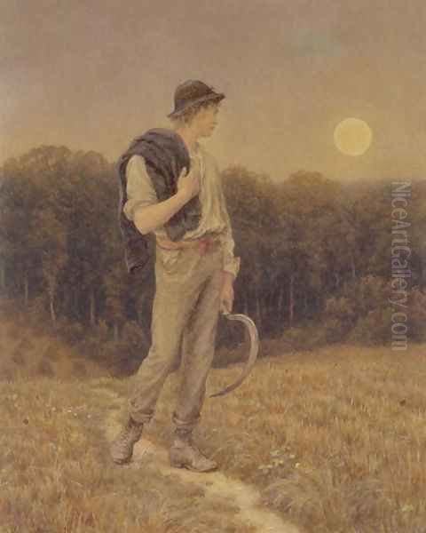 The Harvest Moon, 'globed in mellow splendour', 1879 Oil Painting by Helen Mary Elizabeth Allingham