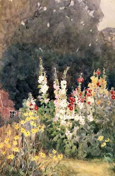 Hollyhocks Oil Painting by Helen Mary Elizabeth Allingham