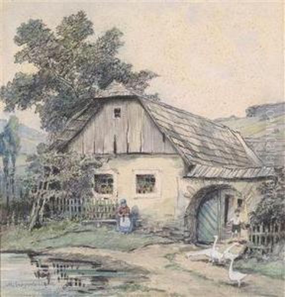 A Farmhouse Oil Painting by Max Suppantschitsch