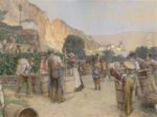 Wine Harvest In The Wachau Valley Oil Painting by Max Suppantschitsch