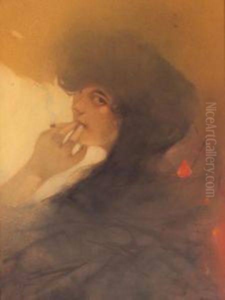 A Woman Smoking Oil Painting by Ange Supparo