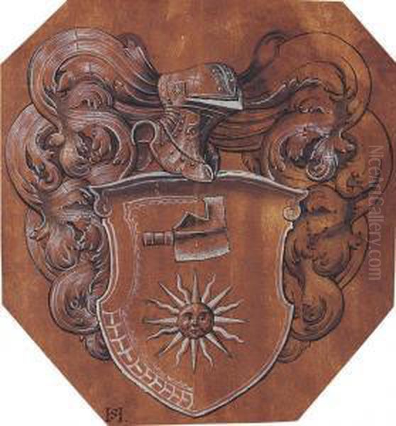 Design For A Coat Of Arms With A Sun And An Axe-head, Surmounted Bya Helm Oil Painting by Hans Sur