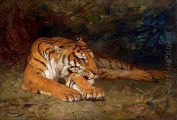 Tigre Couche Oil Painting by Gustave Surand