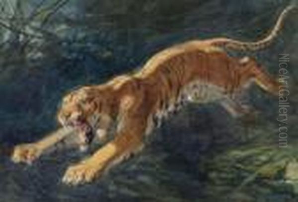  Tigre Bondissant  Oil Painting by Gustave Surand