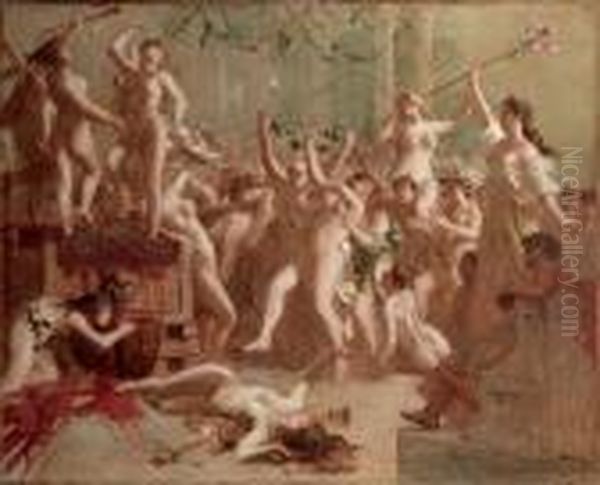 Fete De Vendange Donnee Par Messaline Dans Le Palais De Claude Oil Painting by Gustave Surand