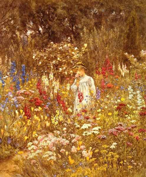 A Cottage Garden Date unknown Oil Painting by Helen Mary Elizabeth Allingham