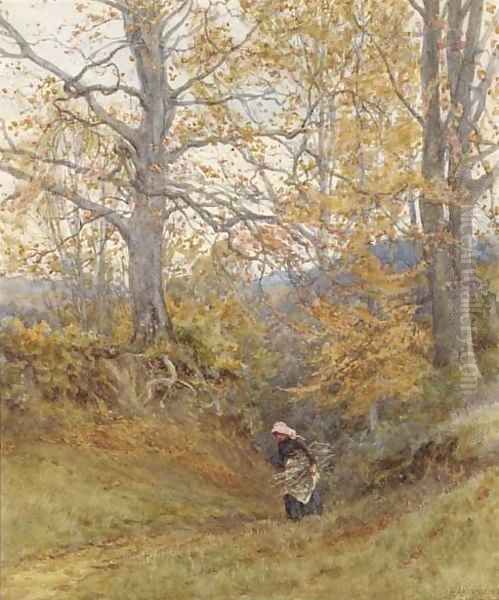 Gathering firewood, autumn Oil Painting by Helen Mary Elizabeth Allingham