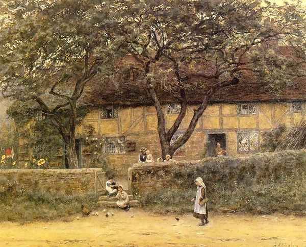 Children Outside a Cottage Date unknown Oil Painting by Helen Mary Elizabeth Allingham