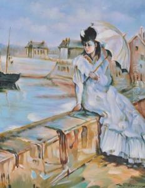 Girl With A Parasol Oil Painting by E. Surrman