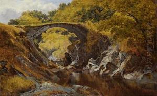 'on The River Lledrys, North Wales'; 'a Deserted Bridge On The River, North Wales' Oil Painting by John Surtees