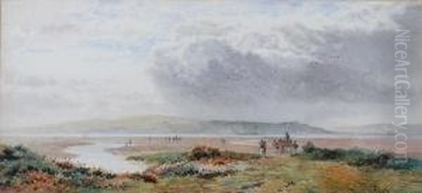 Coastal Landscape With Fisherfolk Andcart Oil Painting by John Surtees