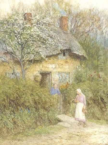 Women at a cottage gate Oil Painting by Helen Mary Elizabeth Allingham