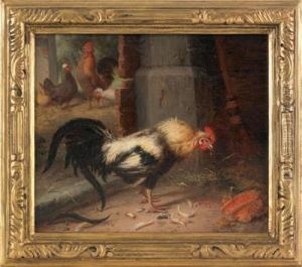 A Rooster Oil Painting by Gustav Sus