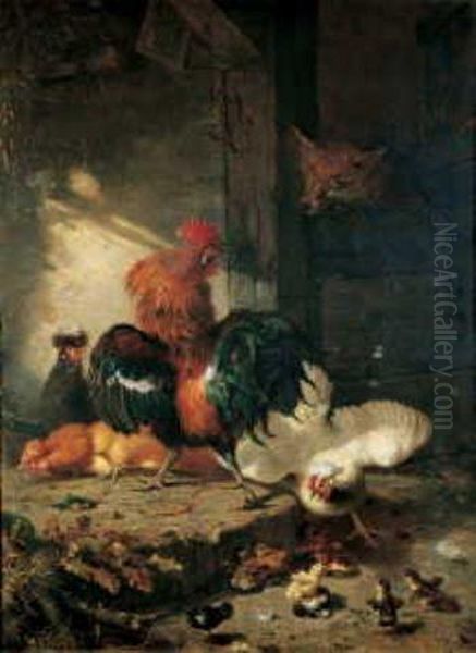 Fuchs Im Huhnerhof Oil Painting by Gustav Sus