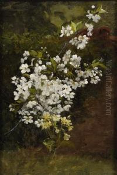 Apfelblutenzweig Und Schlusselblumen. Oil Painting by Wilhelm Sus