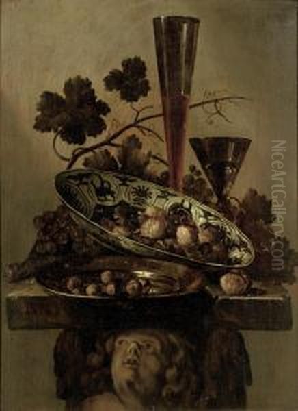 A Porcelain Bowl With Walnuts Oil Painting by Abraham Susenier