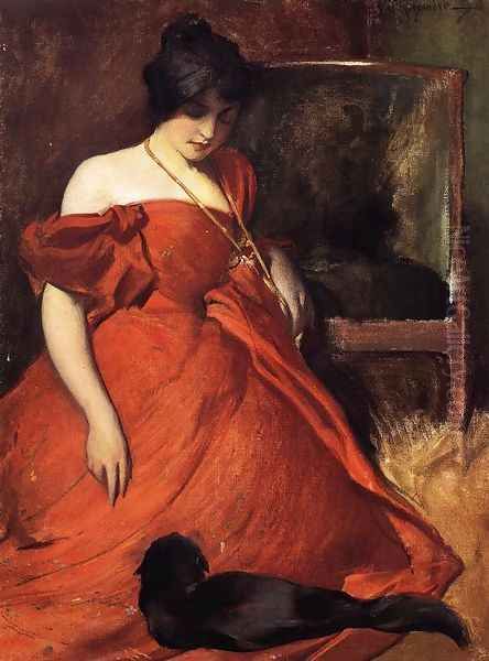 Black And Red Oil Painting by John White Alexander