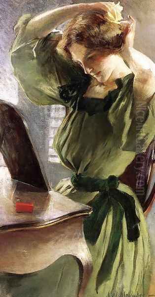 Young Woman Arranging Her Hair Oil Painting by John White Alexander