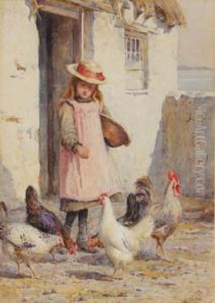 Feeding The Chickens Oil Painting by Hariette Sutcliffe