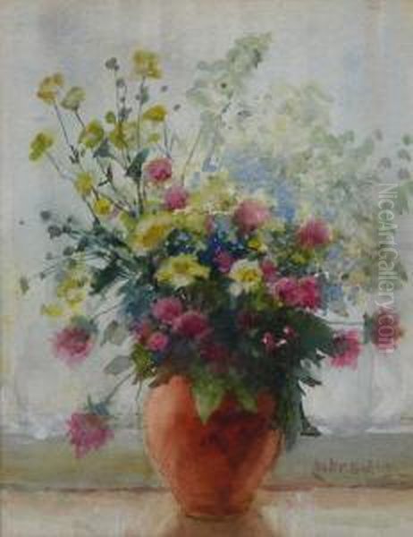 Still Life Vase Of Flowers Oil Painting by Lester Sutcliffe