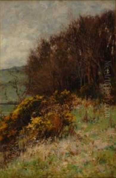 British Summer Landscape With Flowering Gorse Oil Painting by Lester Sutcliffe