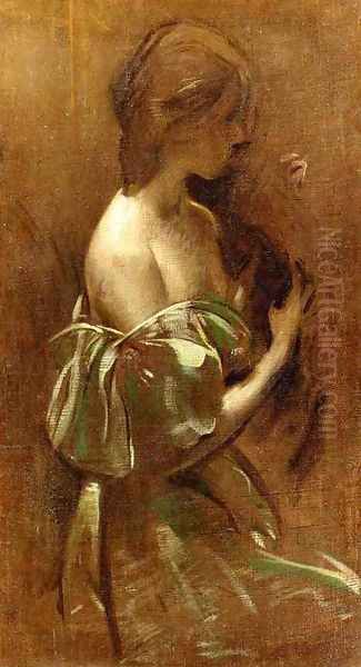 Portrait of a Woman in an Off-the-Shoulder Gown Oil Painting by John White Alexander