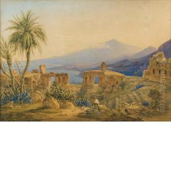 Veduta Sul Golfo Di Taormina Dal Teatro Greco Oil Painting by Jakob Suter