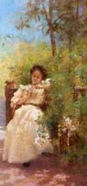 Young Woman In A Garden Oil Painting by Jane Sutherland