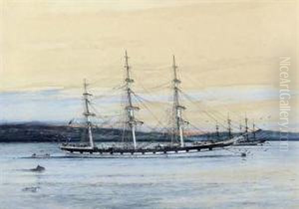 Golden Fleece 
 Lying At Anchor In The Roadstead Oil Painting by John Robert Sutherland