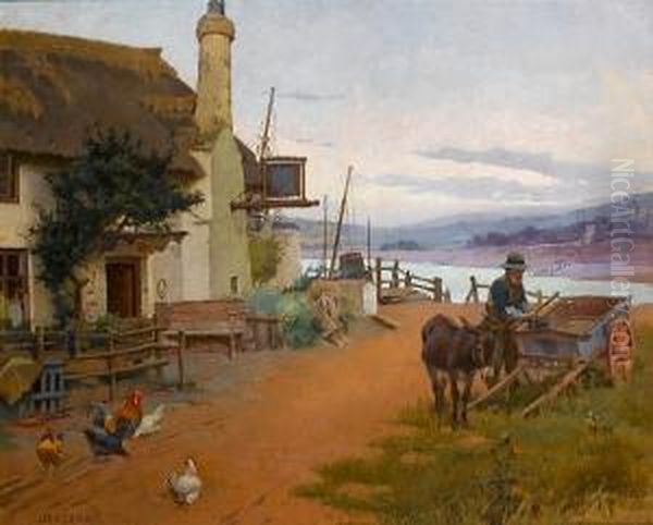 Outside 'the Ship' At Porlock, Somerset Oil Painting by Leghe Suthers