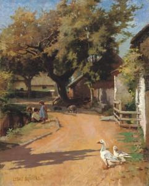 A Somersetshire Lane Oil Painting by Leghe Suthers