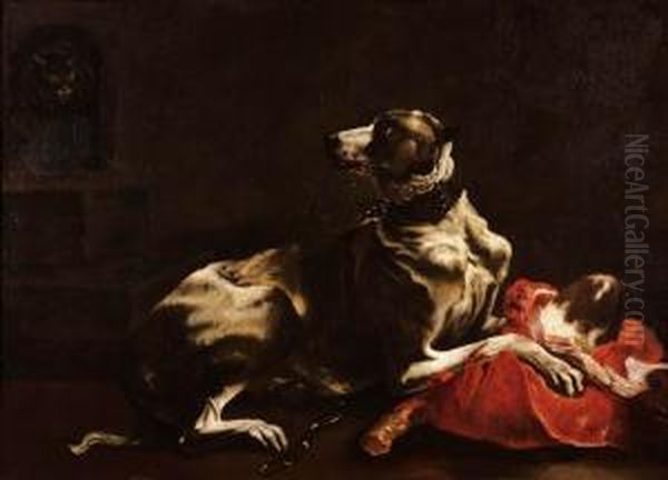 Mastino Che Divora Un Paracuore Oil Painting by Giusto Suttermans