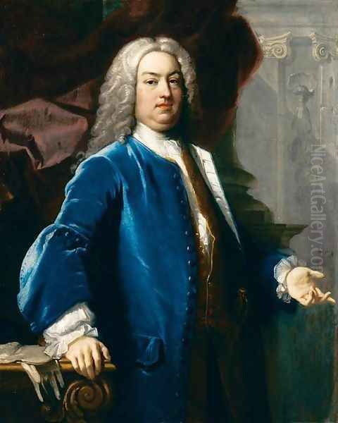 Portrait of a Gentlemen in Blue Jacket Oil Painting by Jacopo (Giacomo) Amigoni