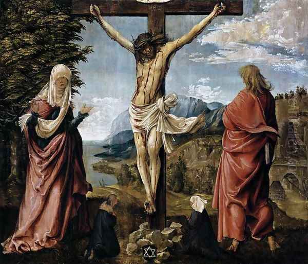 Christ on the Cross between Mary and St John 1512 Oil Painting by Albrecht Altdorfer