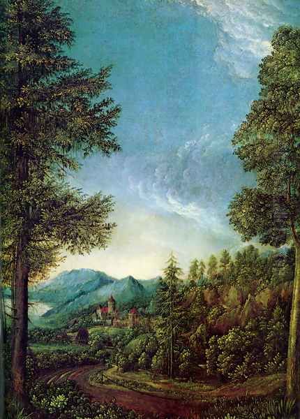 Danube landscape with Wörth castle Oil Painting by Albrecht Altdorfer