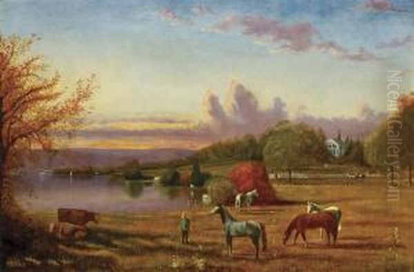 A Gentleman's Farm On The River Oil Painting by Henry Suydam