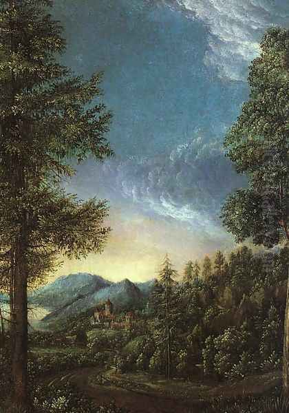 View of the Danube Valley near Regensburg Oil Painting by Albrecht Altdorfer