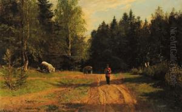 Strada Nel Bosco - Oil Painting by Aleksandr Alexandrovich Svedomskij